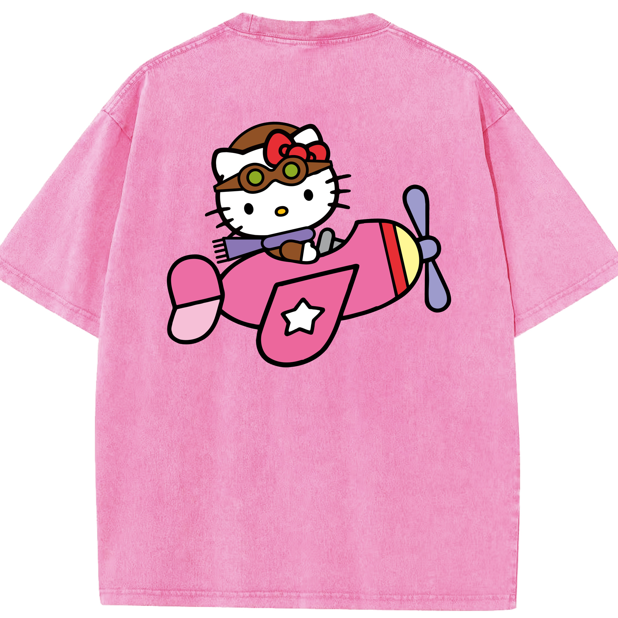 （画像用） Hello Kitty ハローキティ 綿100% ヴィンテージ風 半袖Tシャツ（背面プリント）